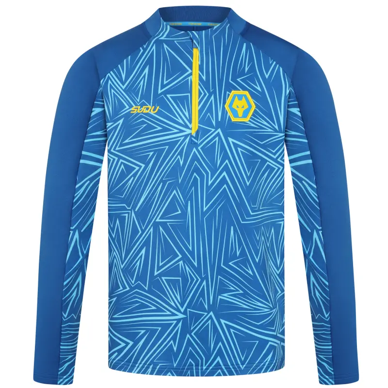 Wolverhampton Wanderers Shop | 2025-26 3rd Pre Match 1/4 Zip – Blue – Junior Wolverhampton Wanderers Merchandise